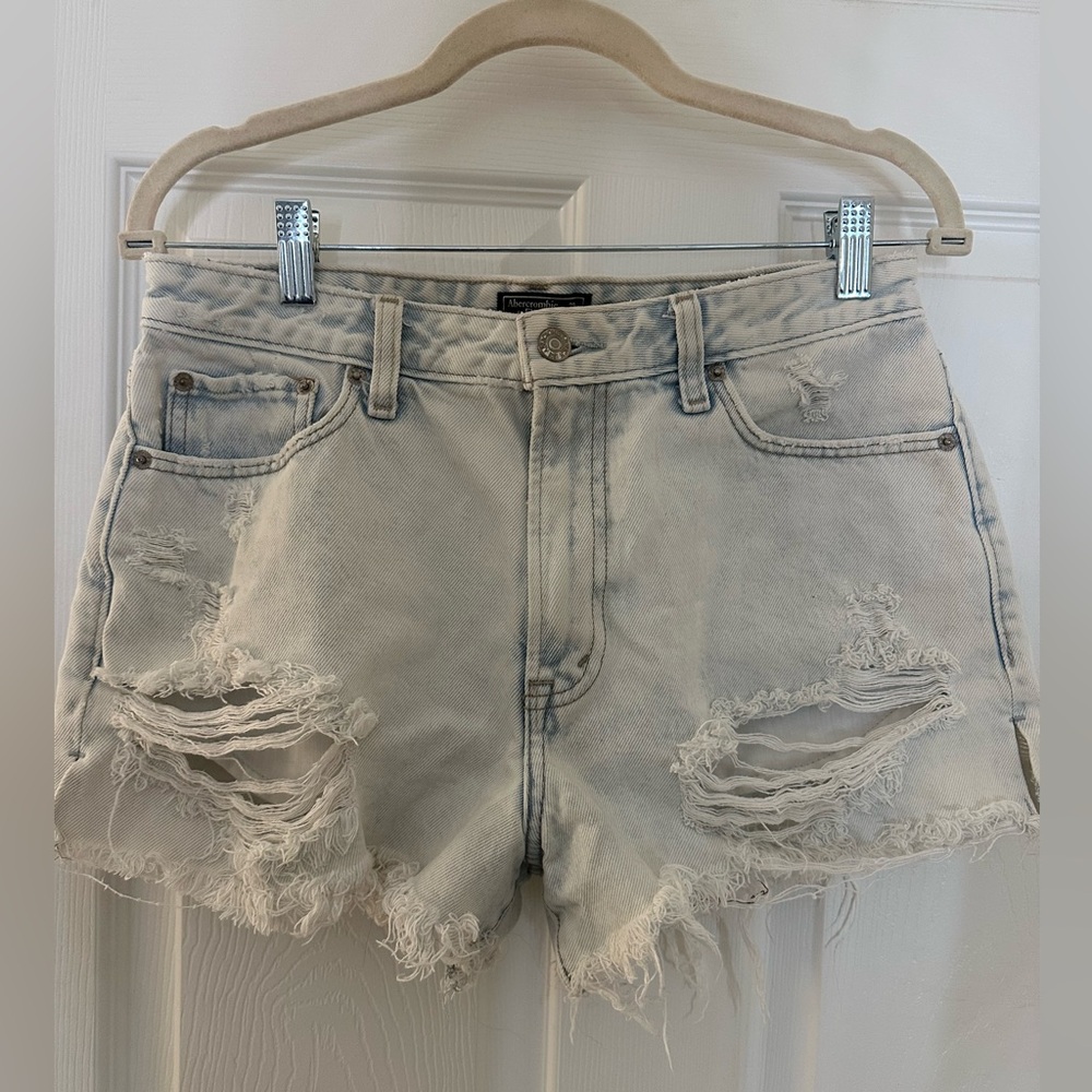 Distressed Light Wash Denim Shorts - Women's